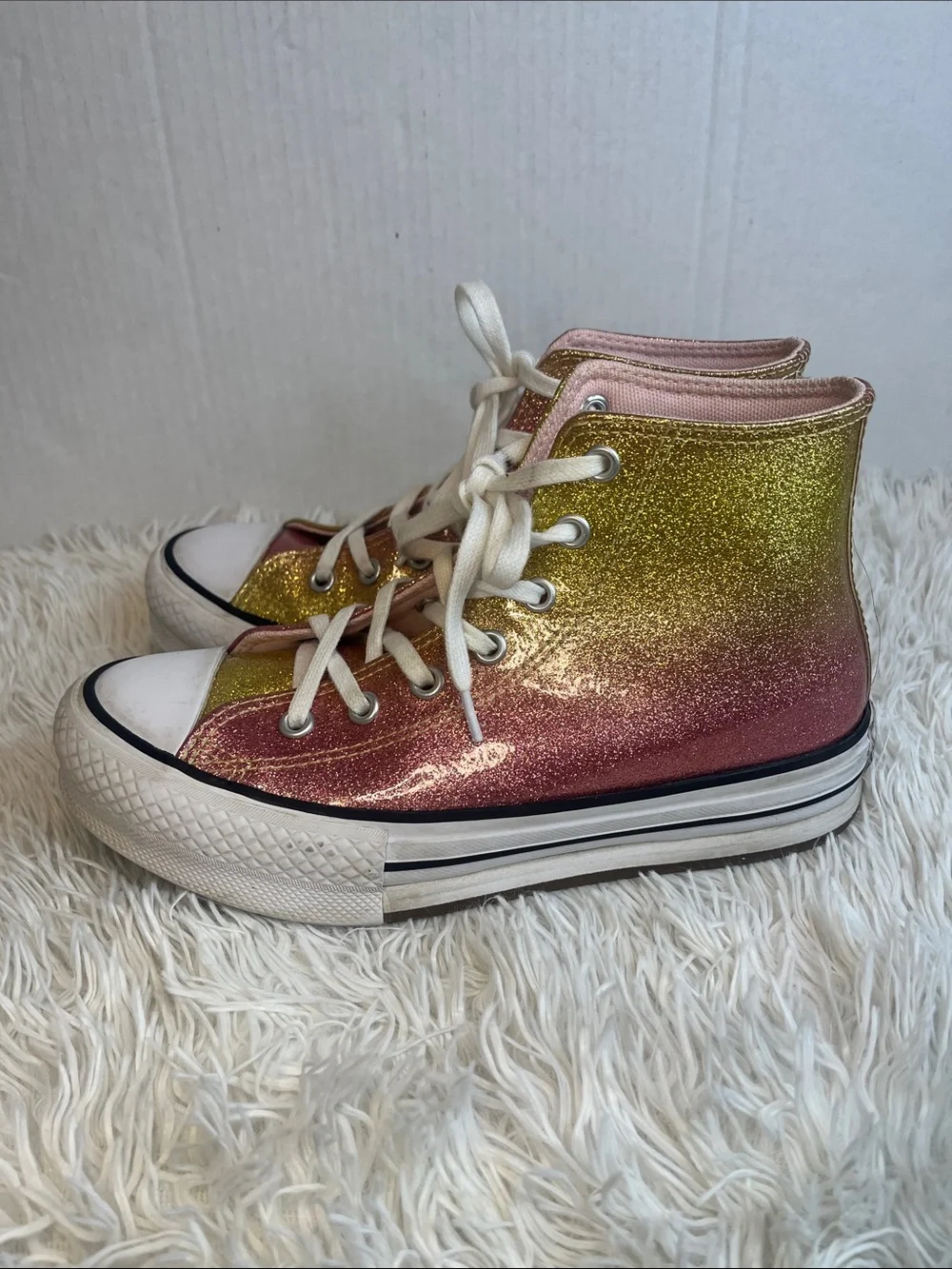 Converse Kids High Top Sneakers in Gold and Pink